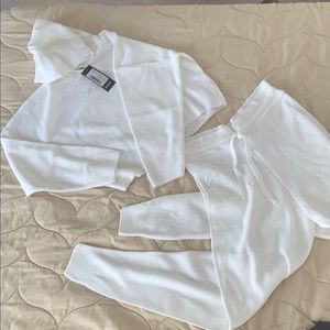 Nasty Gal knitted crop hoody & joggers co-ord whte